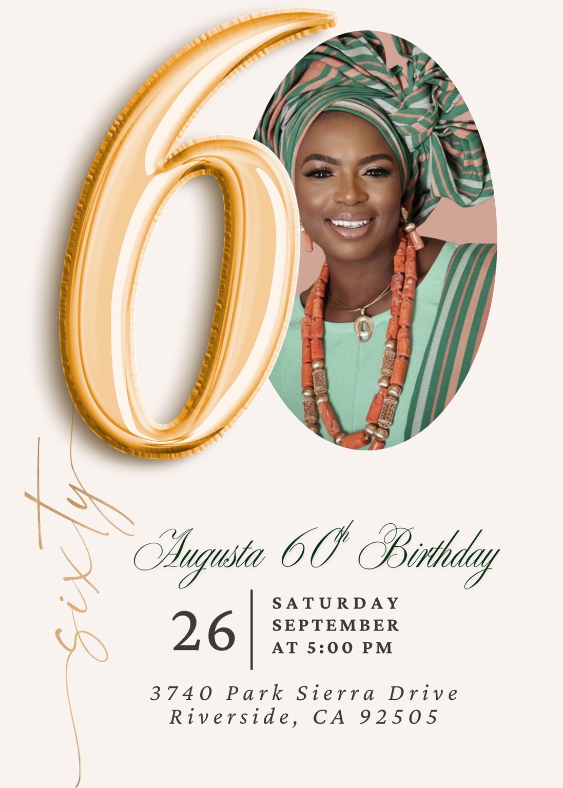 Invitation for Austa’s 60th birthday celebration